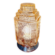 Plafonnier Art Déco Skyscraper en verre transparent rose, années 1920-30