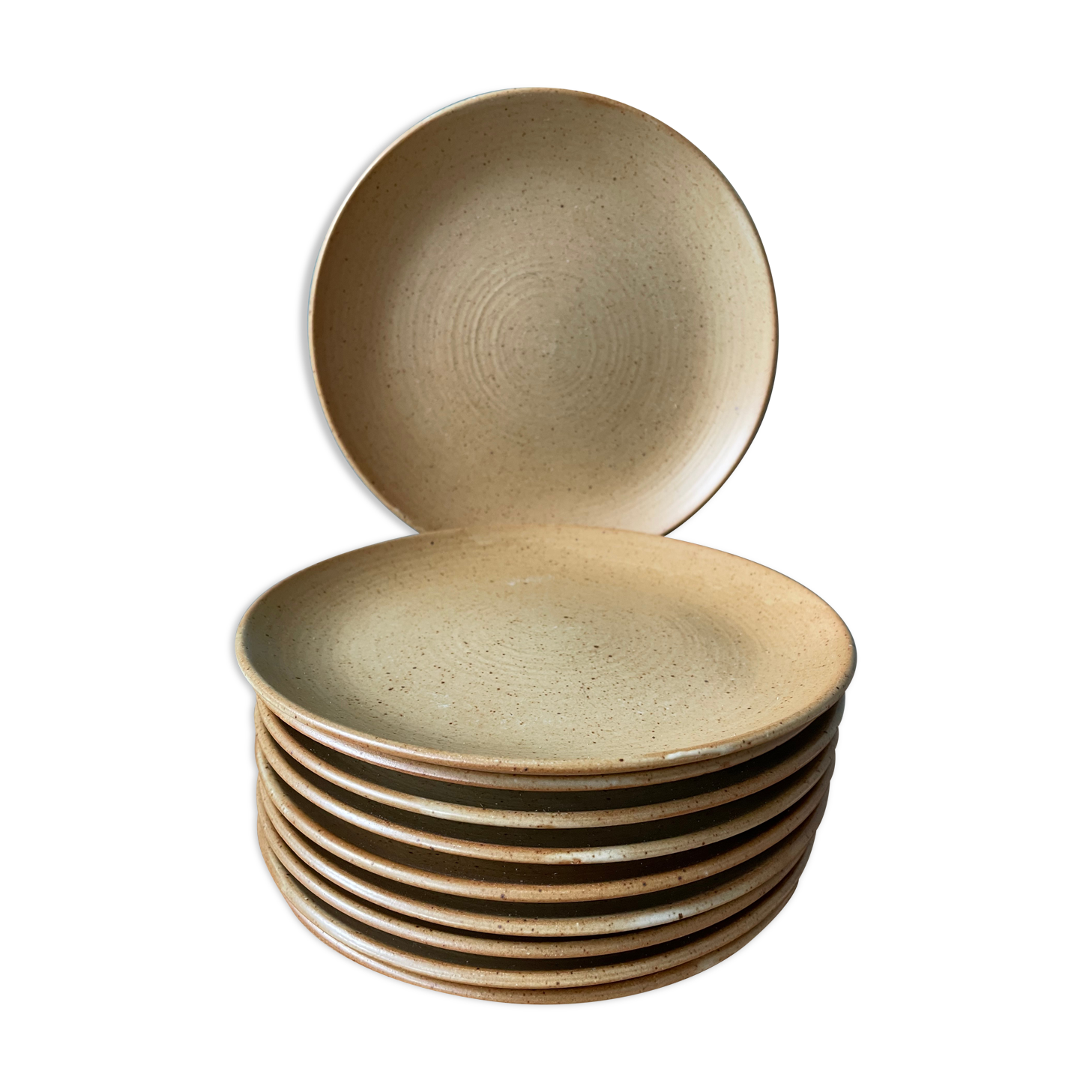 Set of 10 small vintage plates in Stoneware CNP Village France