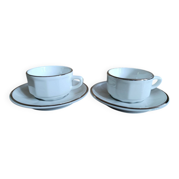 2 tasses et soucoupes bistrot Apilco modèle Flora