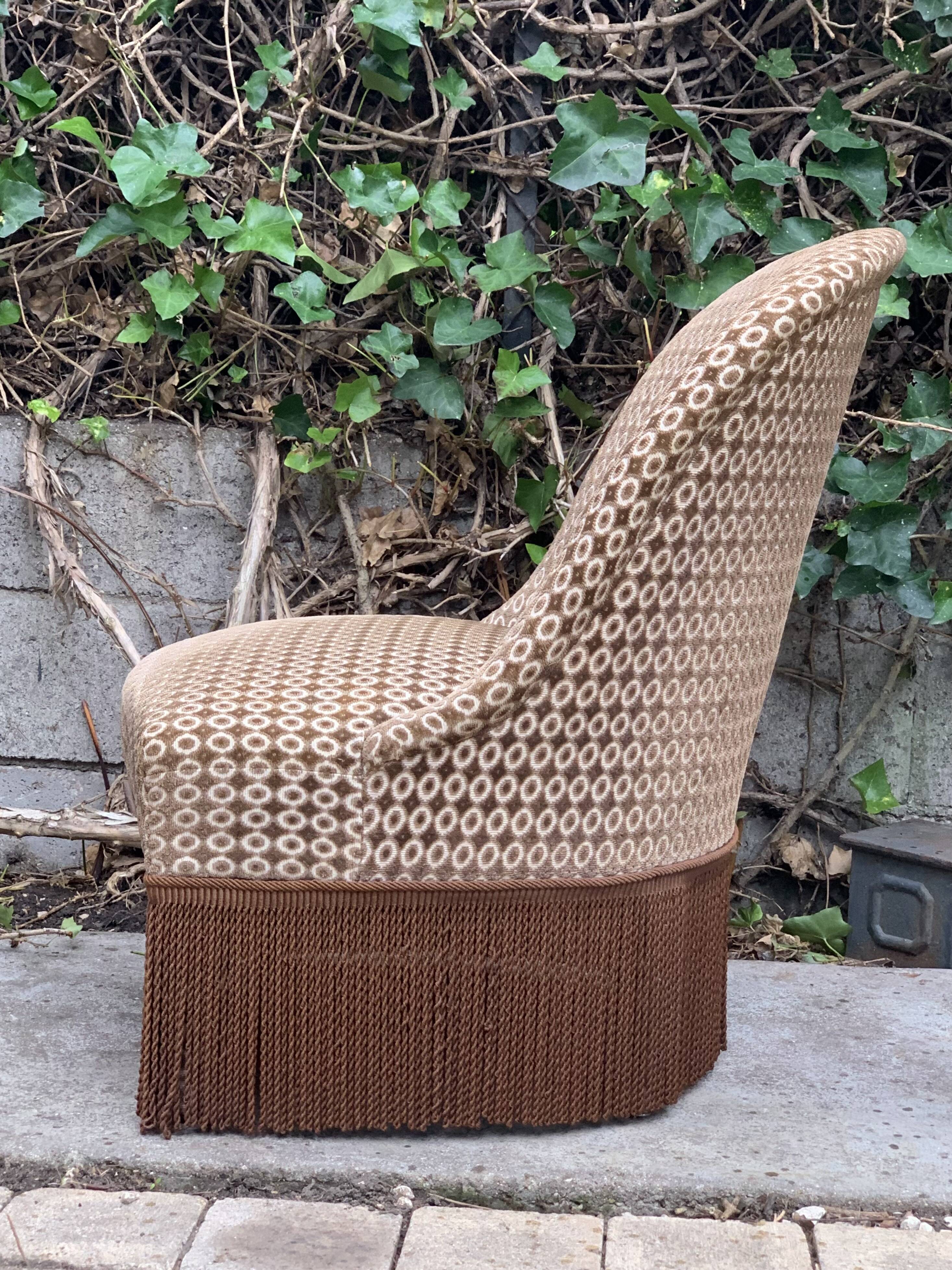 Vintage chocolate velvet toad armchair