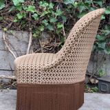 Fauteuil crapaud vintage en velours chocolat