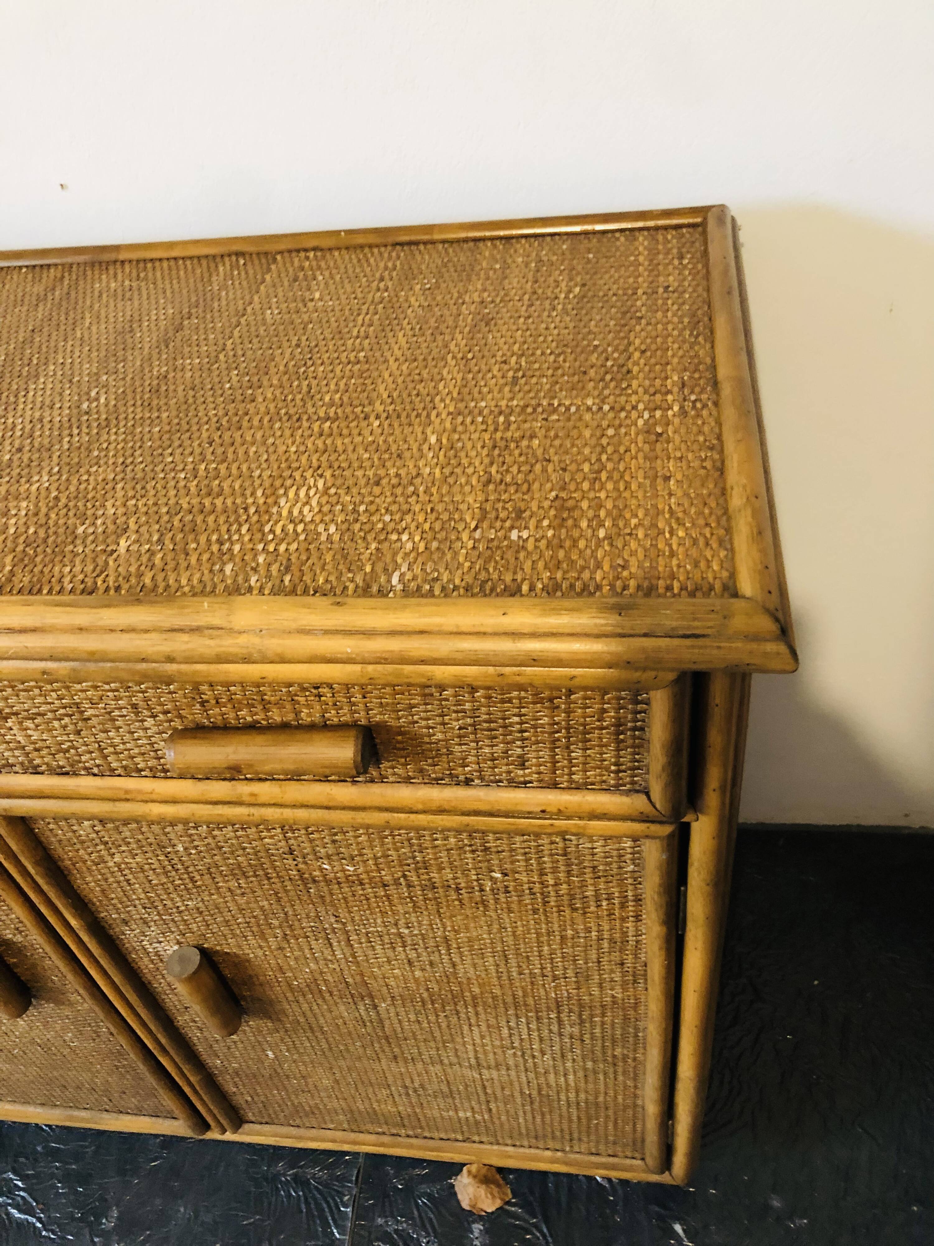 Woven rattan and bamboo buffet—Vivai del Sud, Italy circa 70s