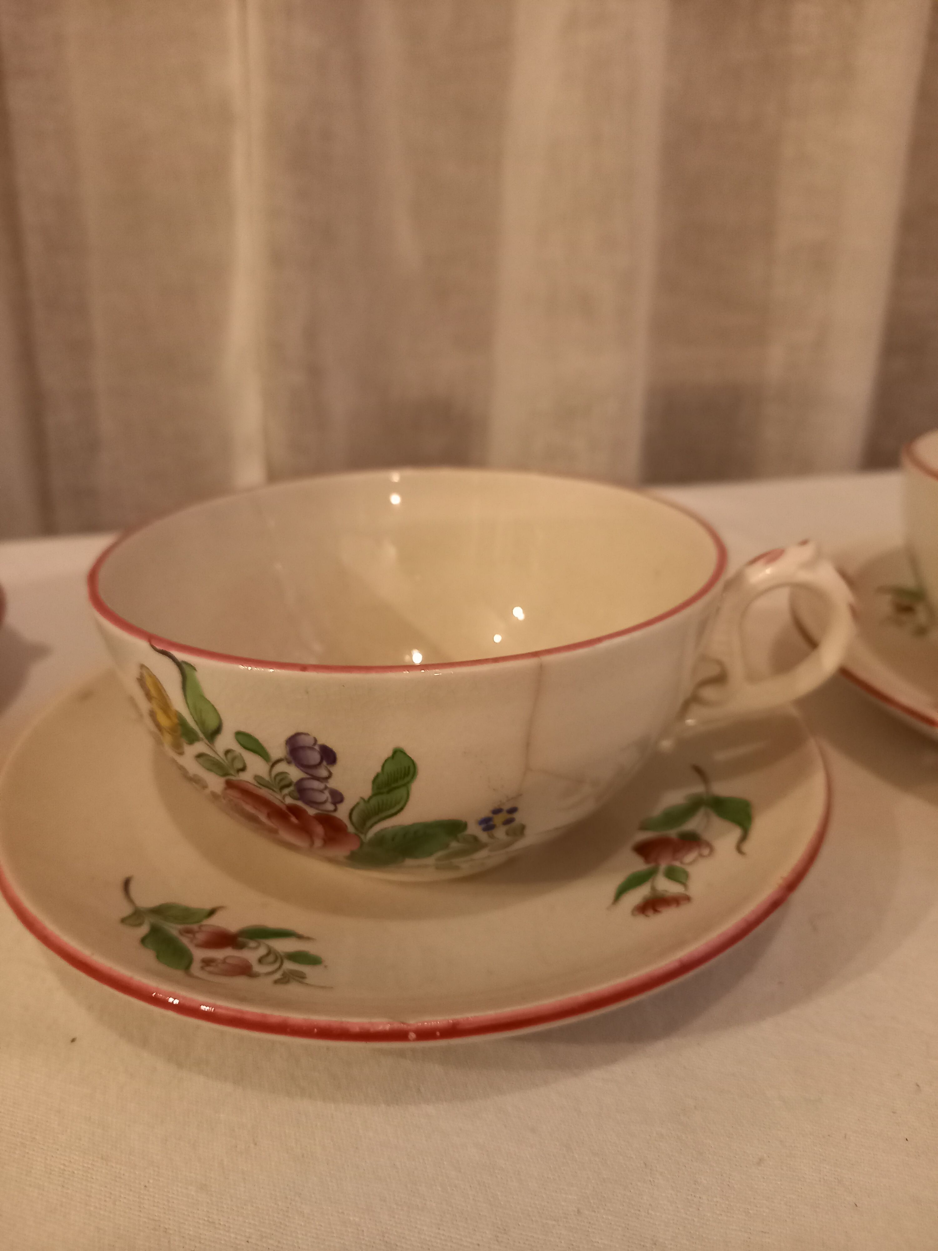Set of 3 breakfast of the porcelain service Lunéville flowers, early twentieth century