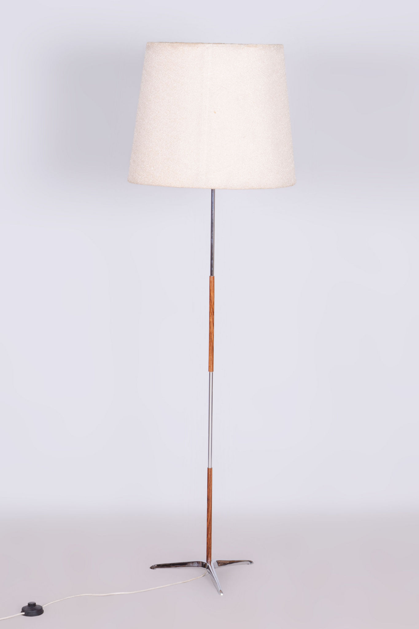 Original MidCentury Floor Lamp, Palisandr, Chrome-plated Steel, Czechia, 1960s