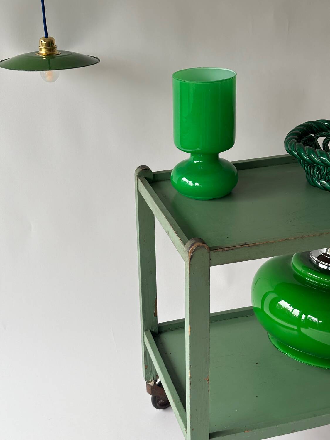 Painted wooden serving trolley, patinated, circa 1950