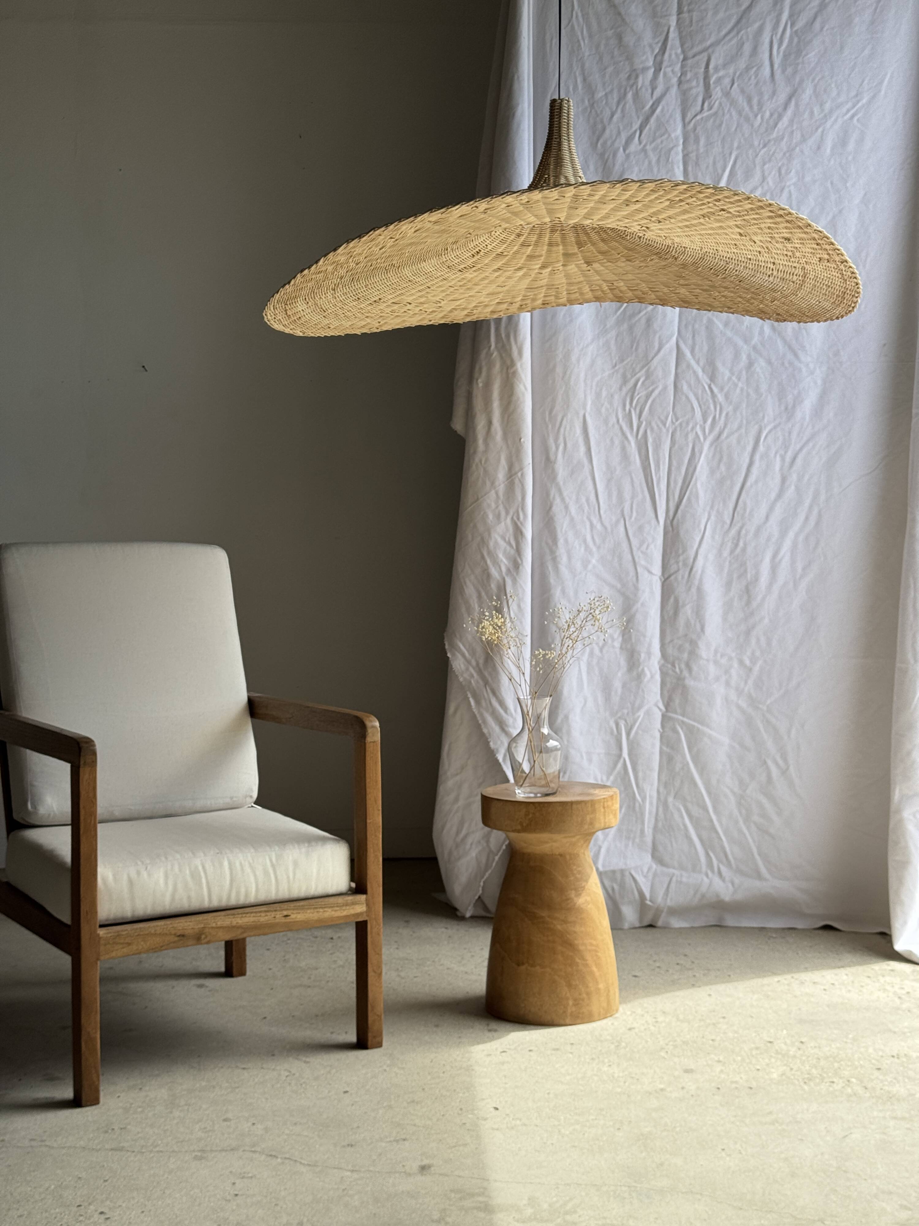 Very large rattan pendant light in the shape of a hat D125 H50