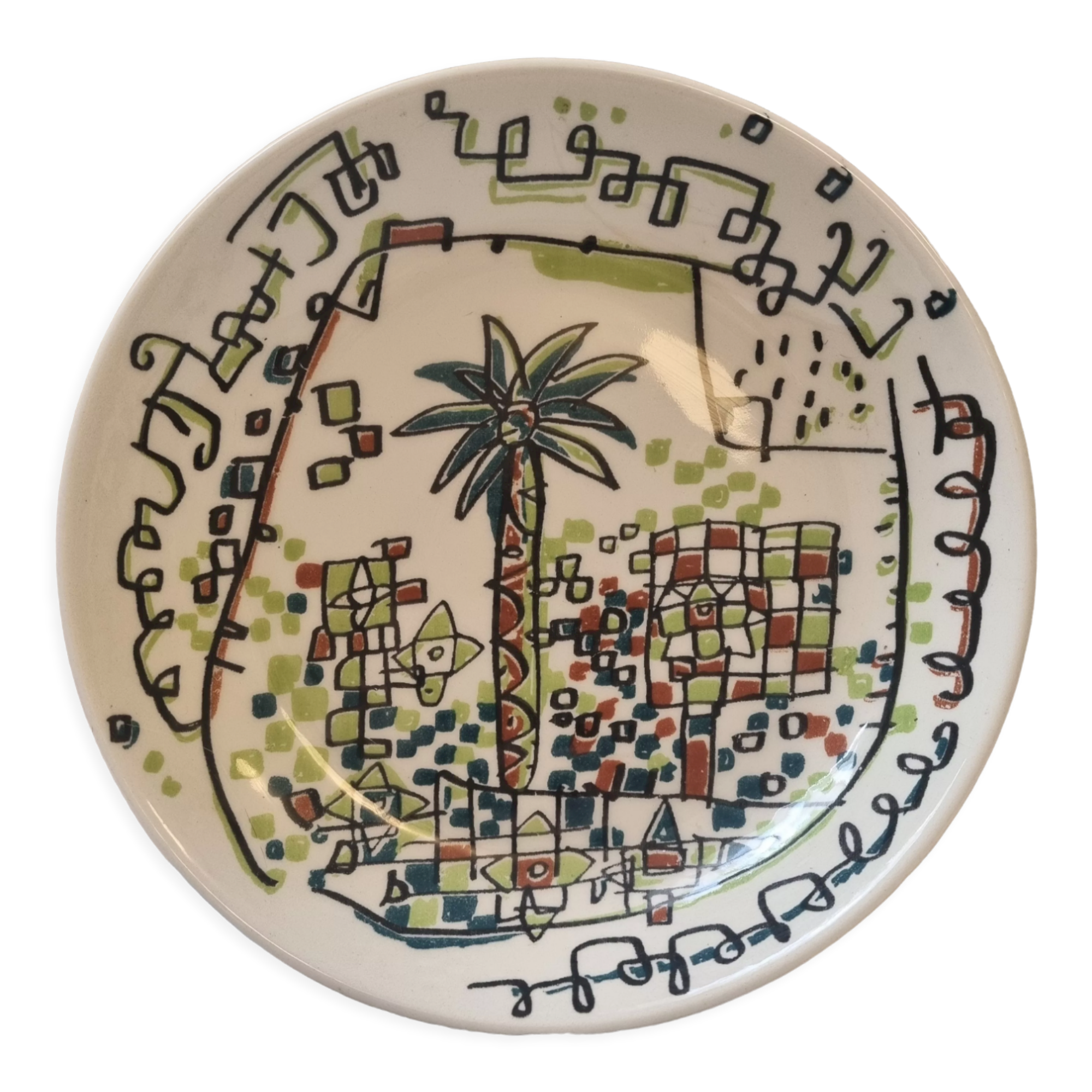 Hollow round dish impressionist décor by Javier Mariscal