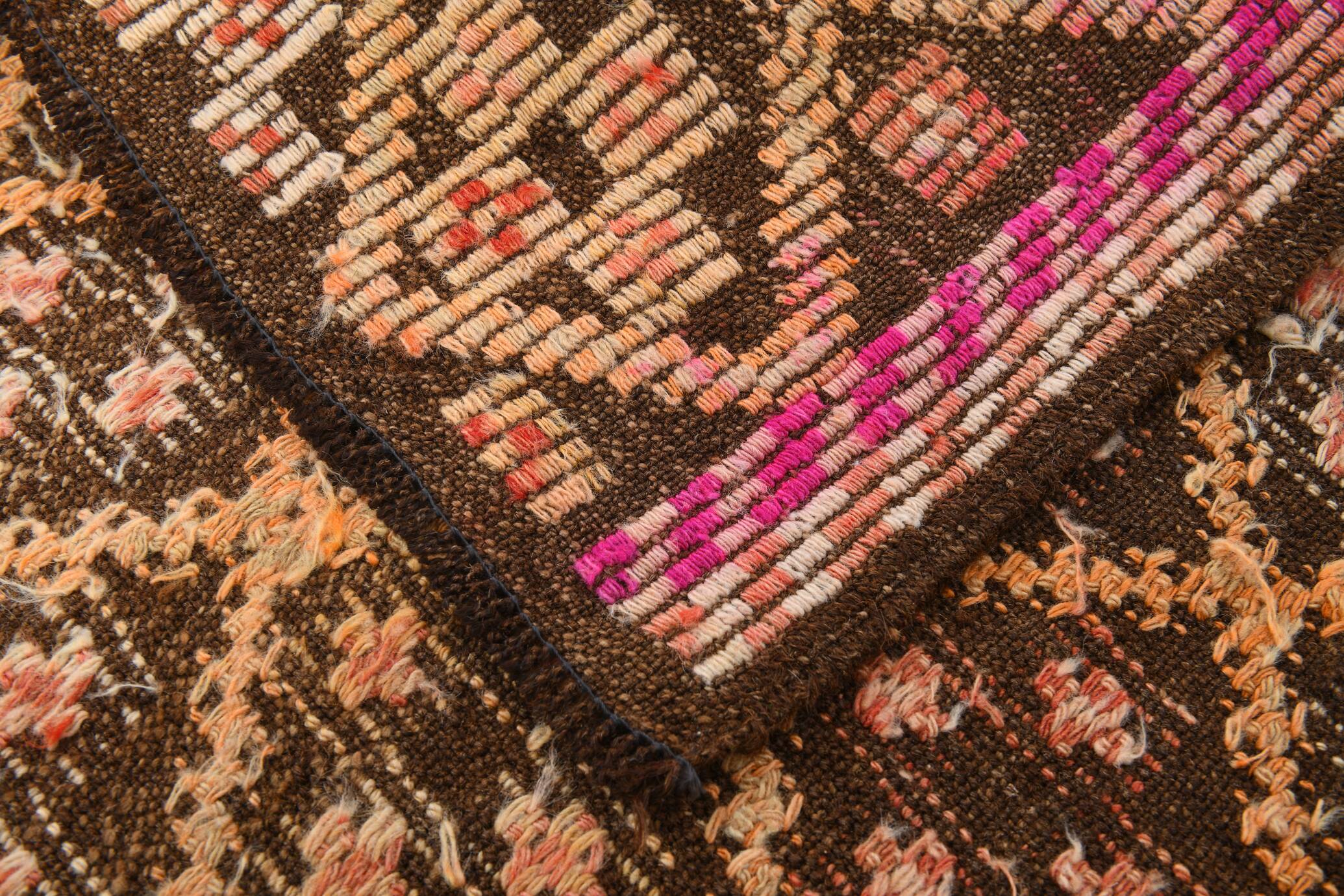5x9 Yellow Brown Turkish Kilim Rug, 151x282Cm
