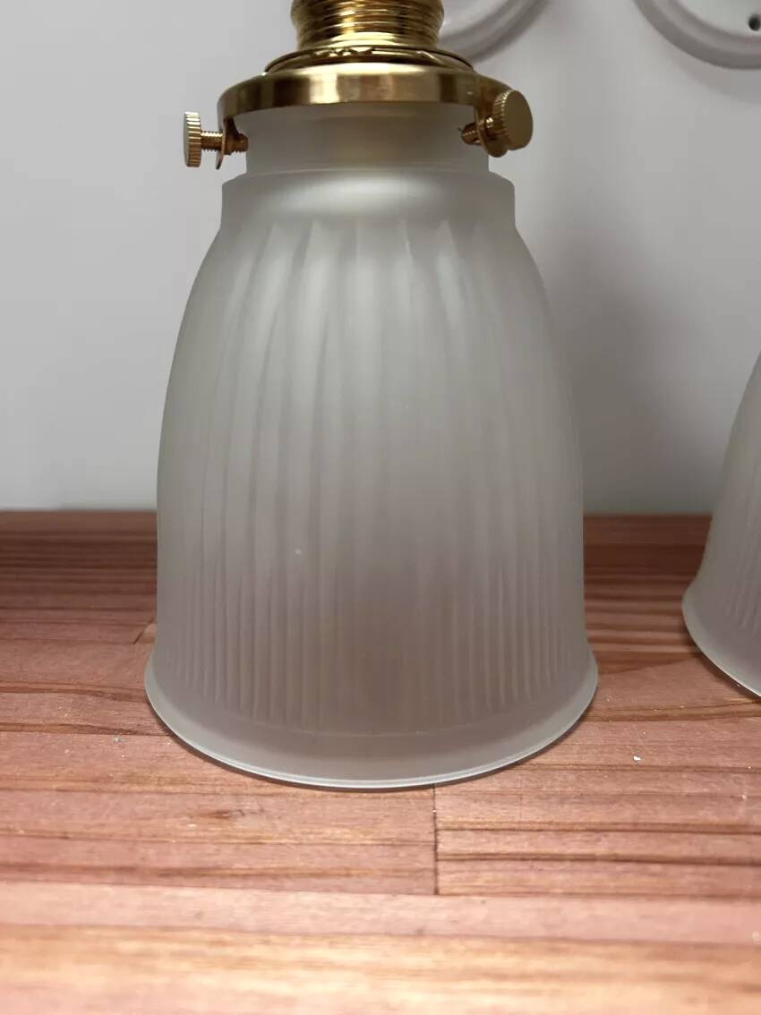 Pair of ribbed glass tulip wall sconces