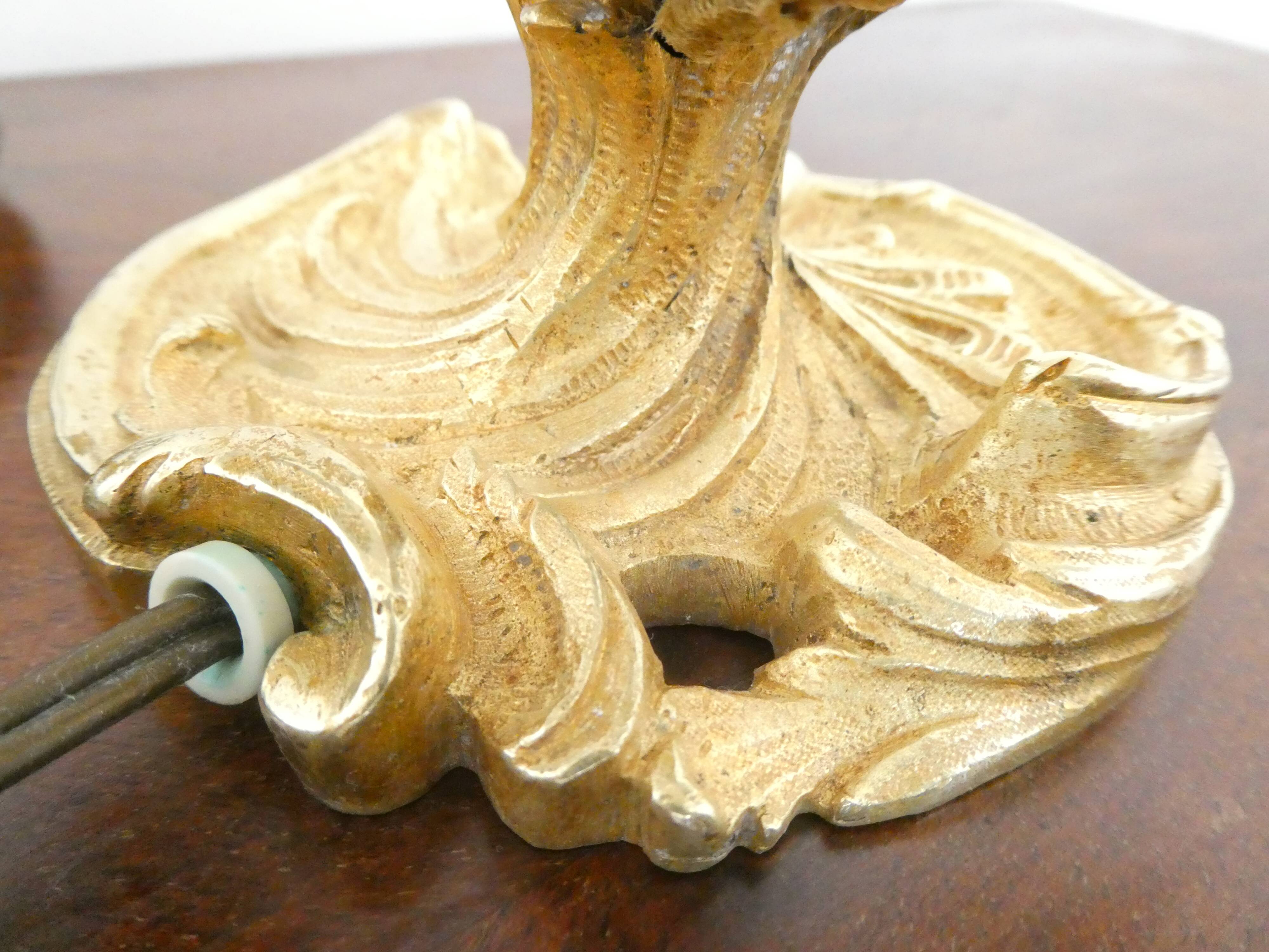 Louis XV Rococo style bouillotte lamp in gilt bronze with 2 light arms
