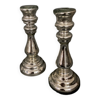 Pair of nineteenth century mercury candlesticks in blown glass