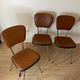 Set of 3 vintage 60s chairs in brown leatherette and chrome metal