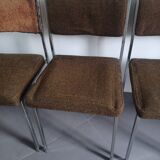 Five chairs in chromed metal and mottled fabric
