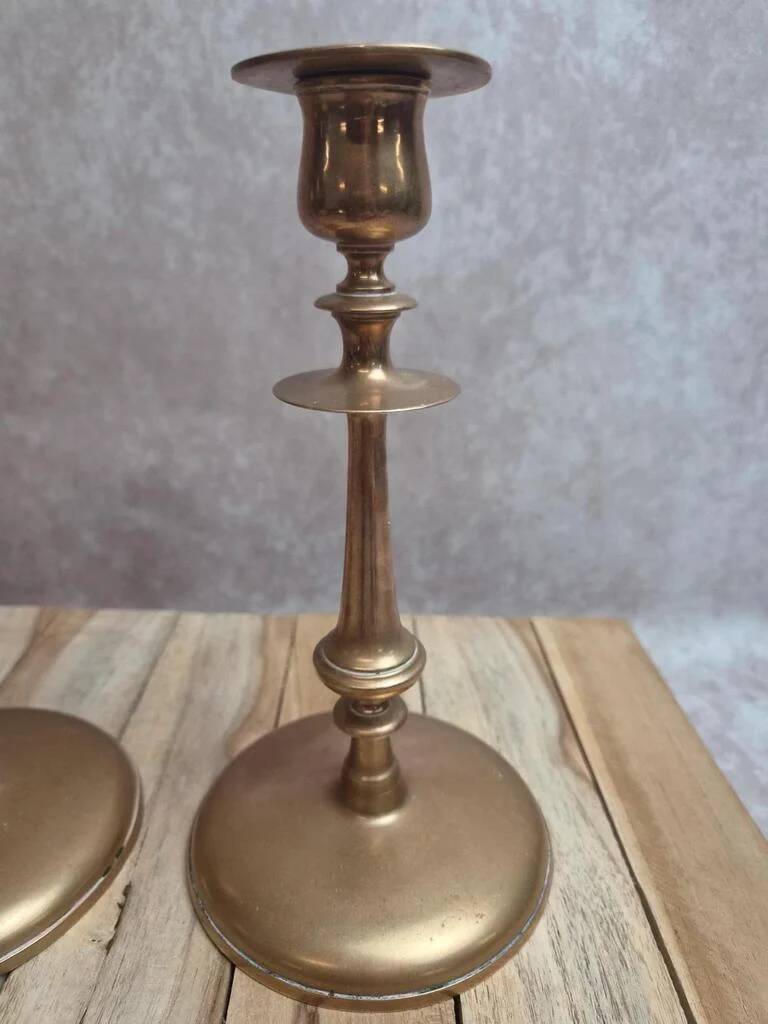 Pair of antique weighted brass candlesticks – neoclassical style