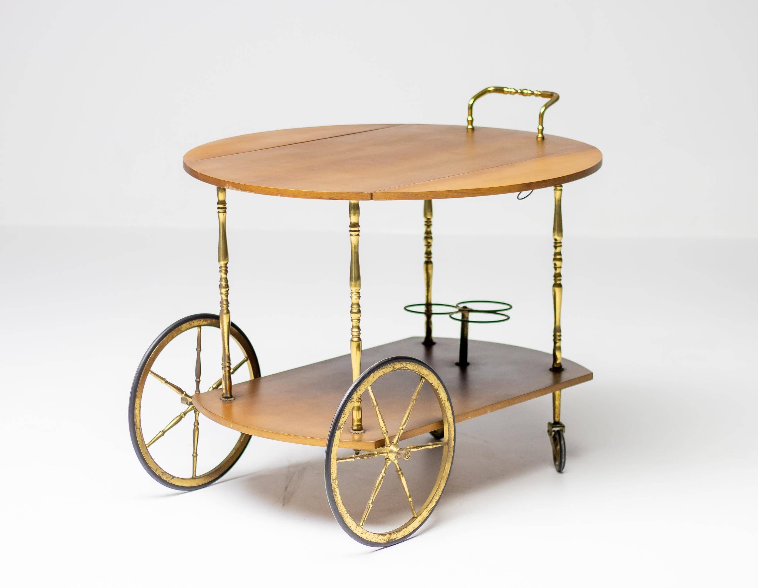 Brass and walnut bar cart by Cesare Lacca