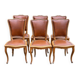 6 solid wood and leather chairs in Louis XV style
