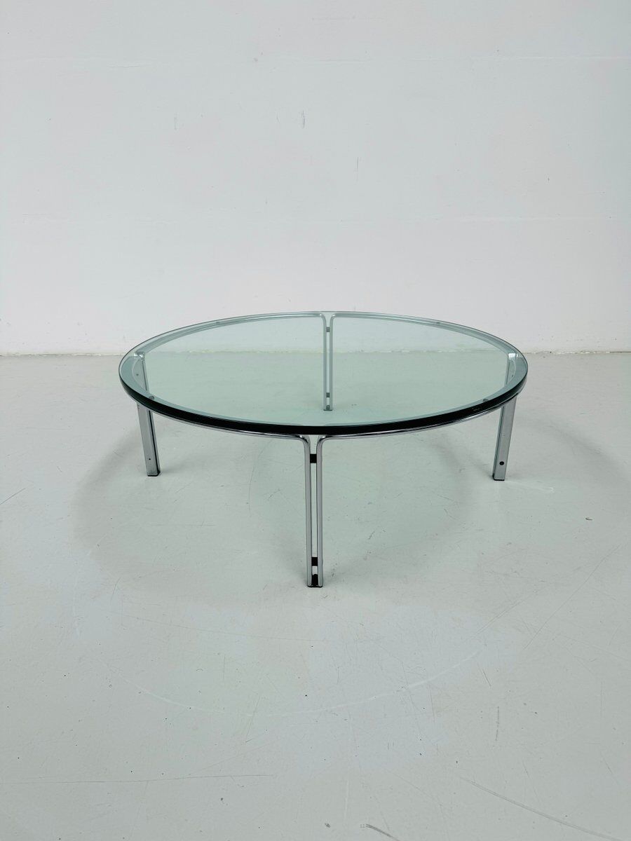 Vintage round glass & steel coffee table by Horst Brüning for Kill International, 1960s