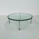 Table basse ronde vintage en verre et acier, signée Horst Brüning pour Kill International, années 1960