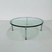 Vintage round glass & steel coffee table by Horst Brüning for Kill International, 1960s