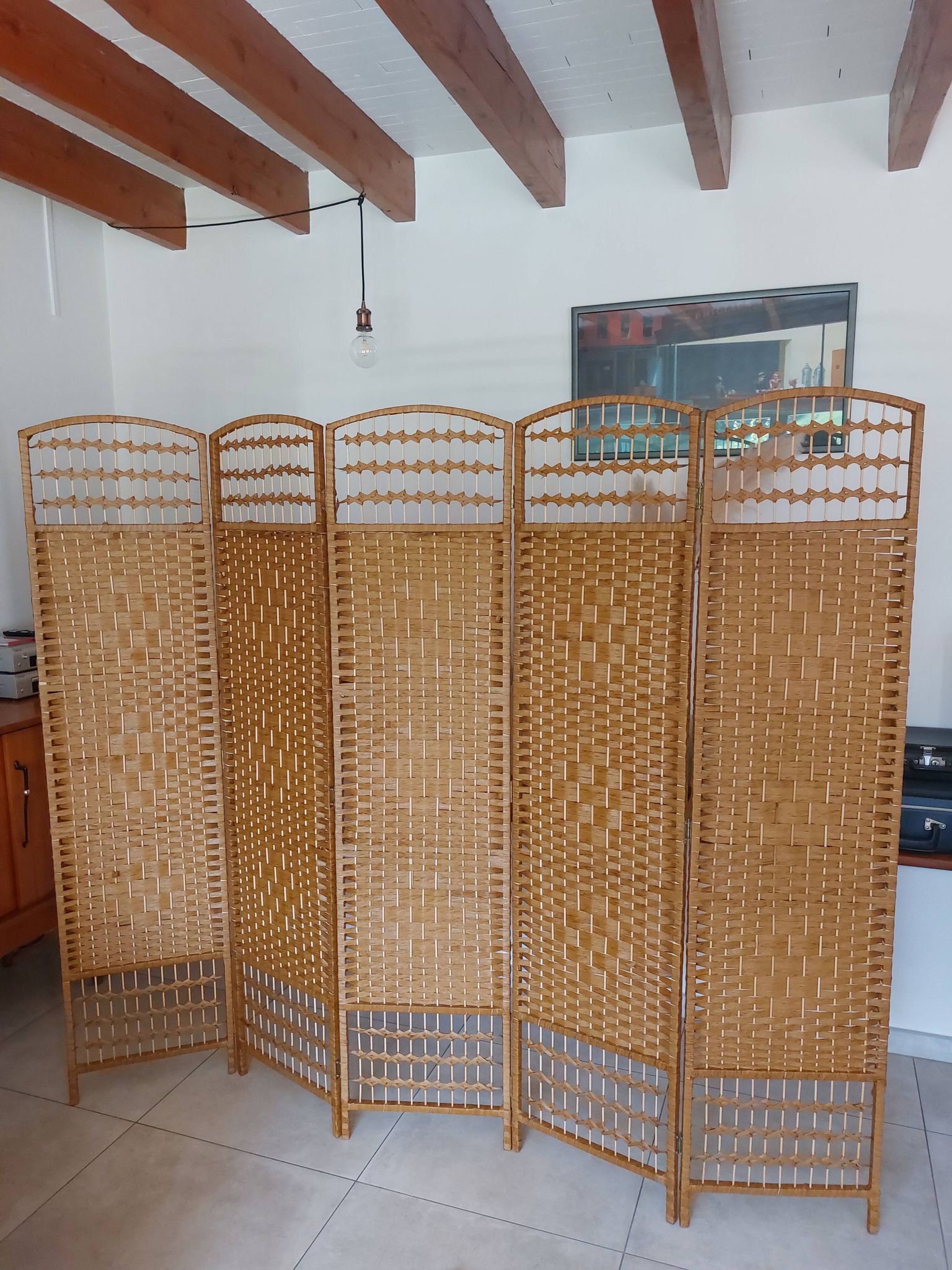 paravent osier, rotin, 5 panneaux