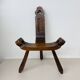 Brutalist hand carved oak Spanish tripod chair , 1970s