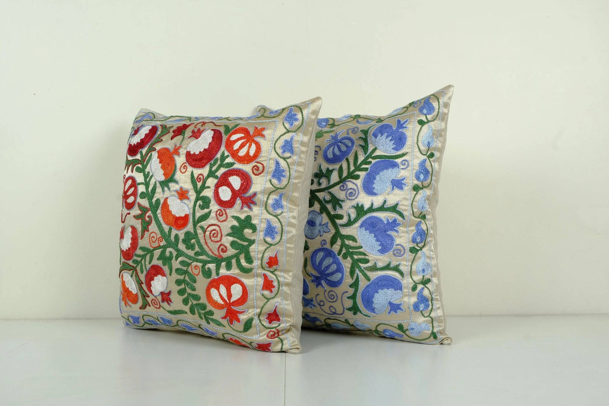 Set of 2 vintage embroidered cushion covers 48x48 cm