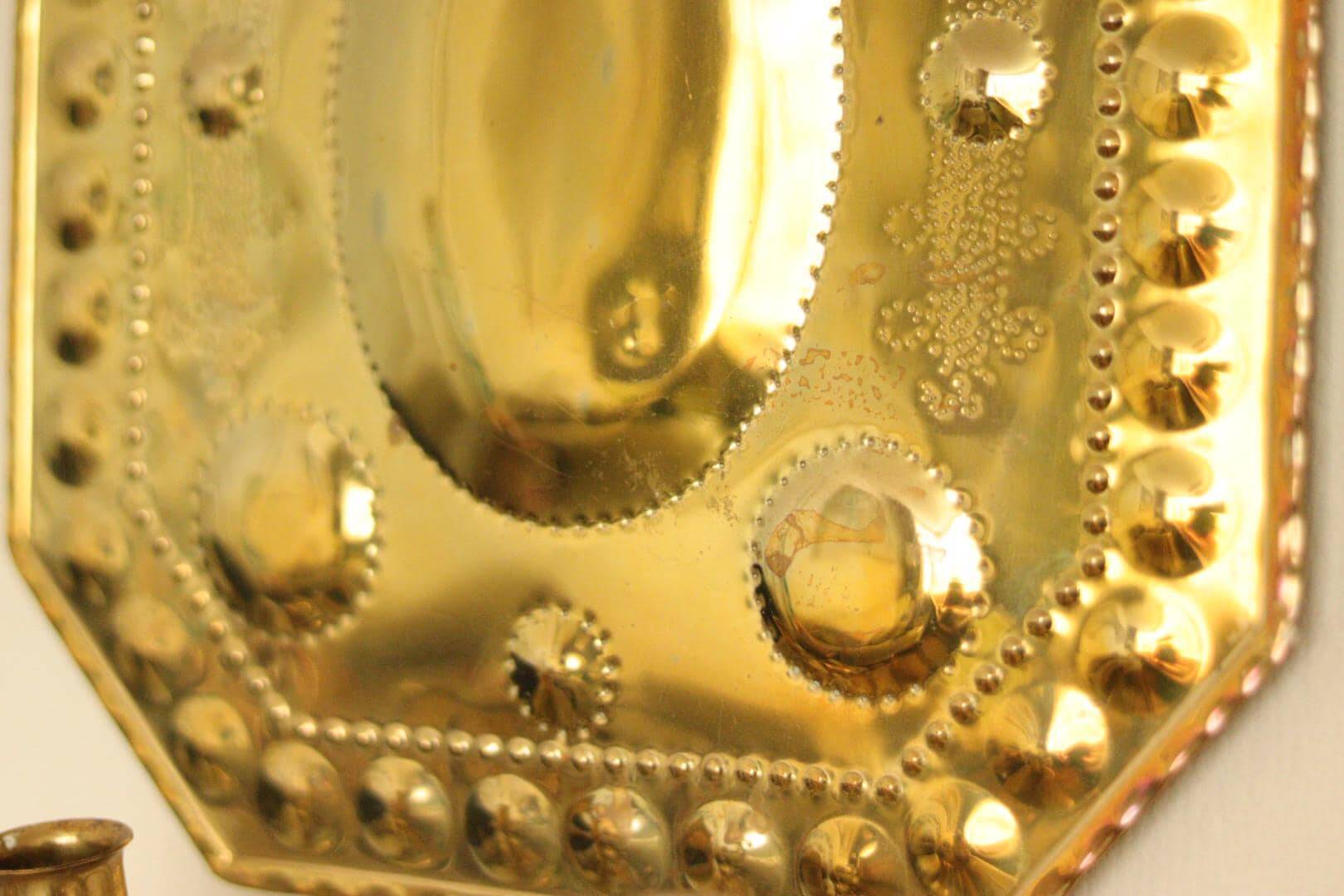 Single mid-century Swedish brass sconce for two candles
