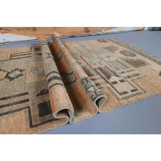 Vintage Turkish Oushak Handmade Wool Runner 88x357