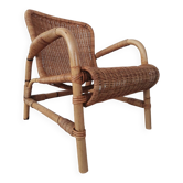 Fauteuil en bambou et rotin, 50's