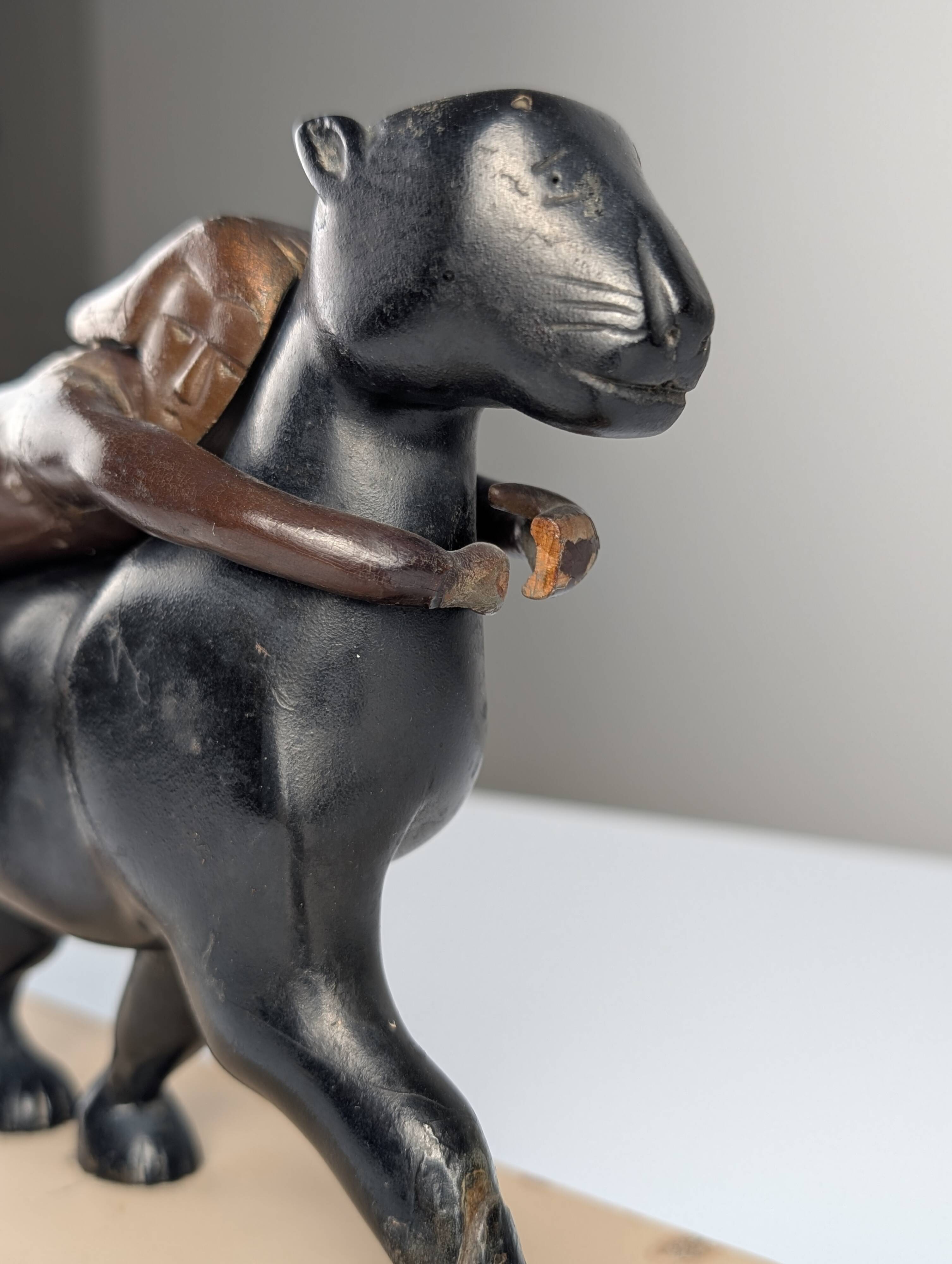 Ariadne and the Panther, Art Deco Sculpture in Wood and Brass, 1920s