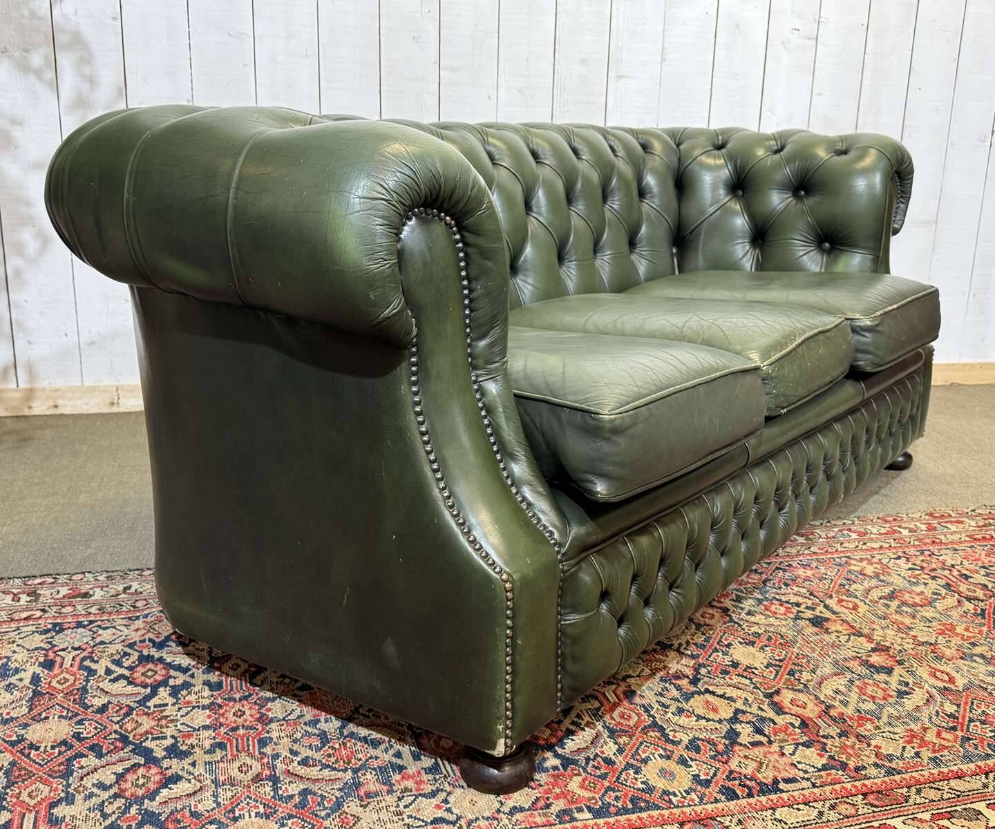 1970s leather Chesterfield three-seater sofa