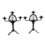 Pair of wrought iron candelabras. Mid-twentieth century.