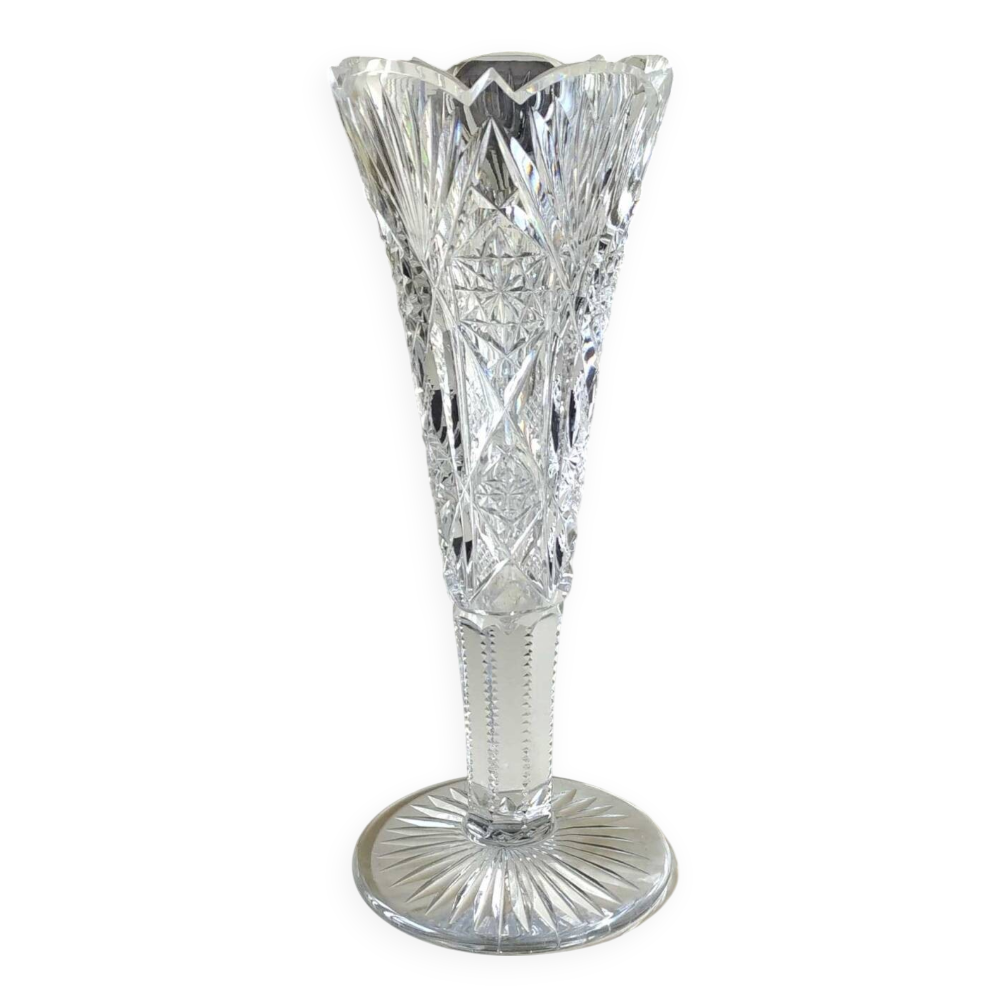 Tulip-shaped single-flower vase. Bohemian crystal. Stars/crosses, 21 cm