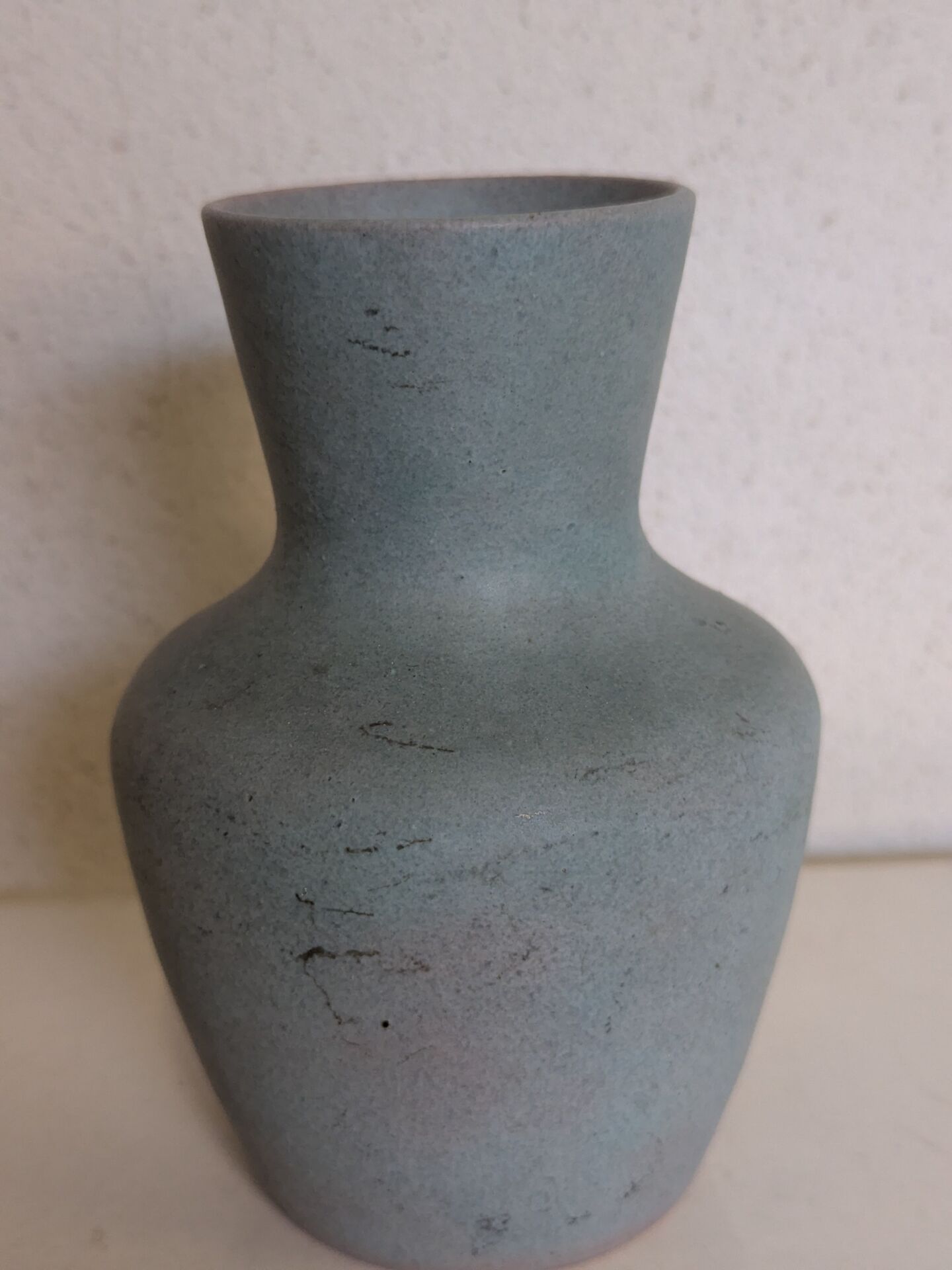 Small blue-grey glazed stoneware vase signed CB, studio work, year