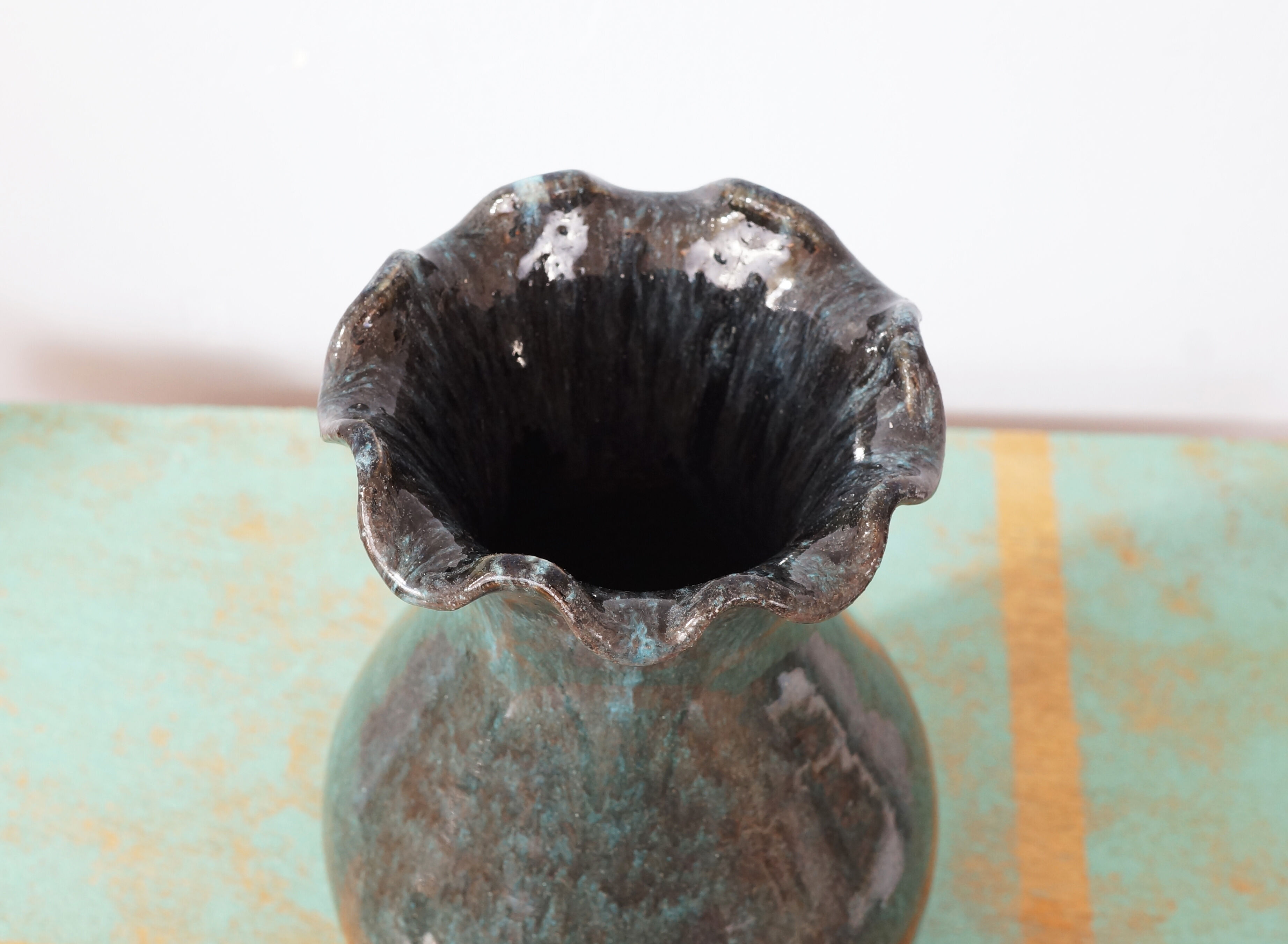 Blue grey Accolay vase in glazed ceramic, with hallmark