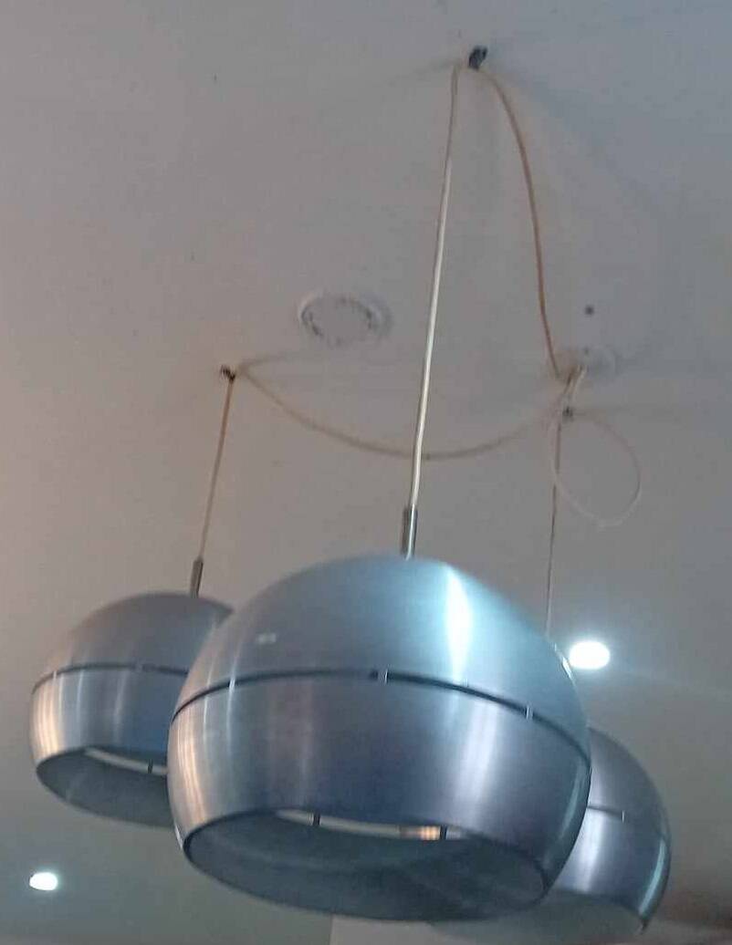 Set of 3 space age pendant lights, 1970s
