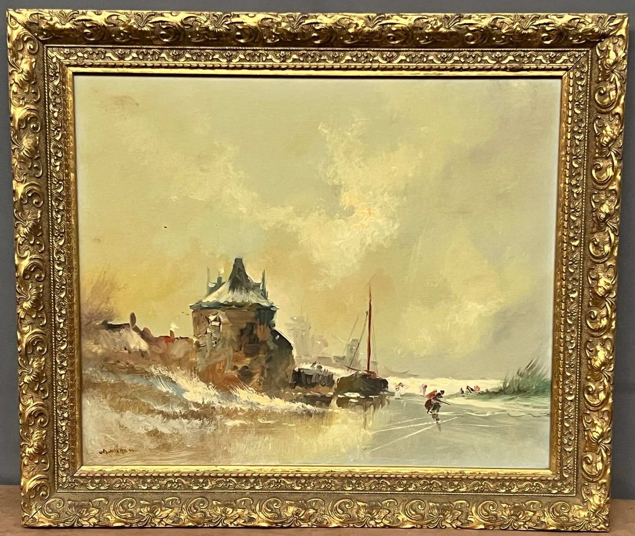 Landscape signed "Winter Ski". Oil on wood panel.