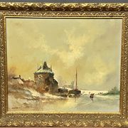 Landscape signed "Winter Ski". Oil on wood panel.