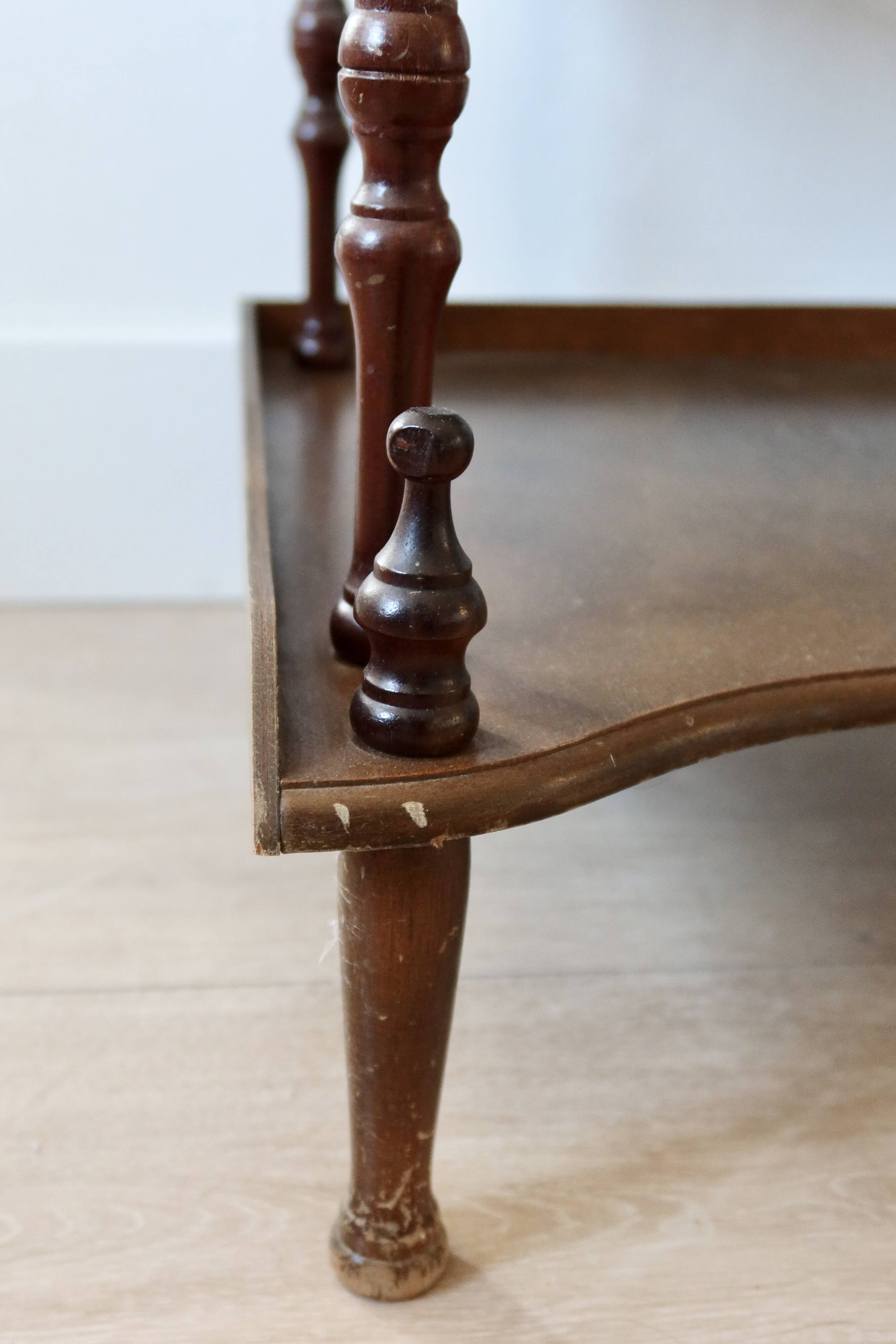 Vintage 5-Tier Corner Shelf on Legs, Turned Wood