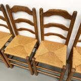 Set of 8 solid elm chairs with straw seats