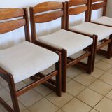 4 vintage brutalist chairs, reupholstered in cotton/linen.