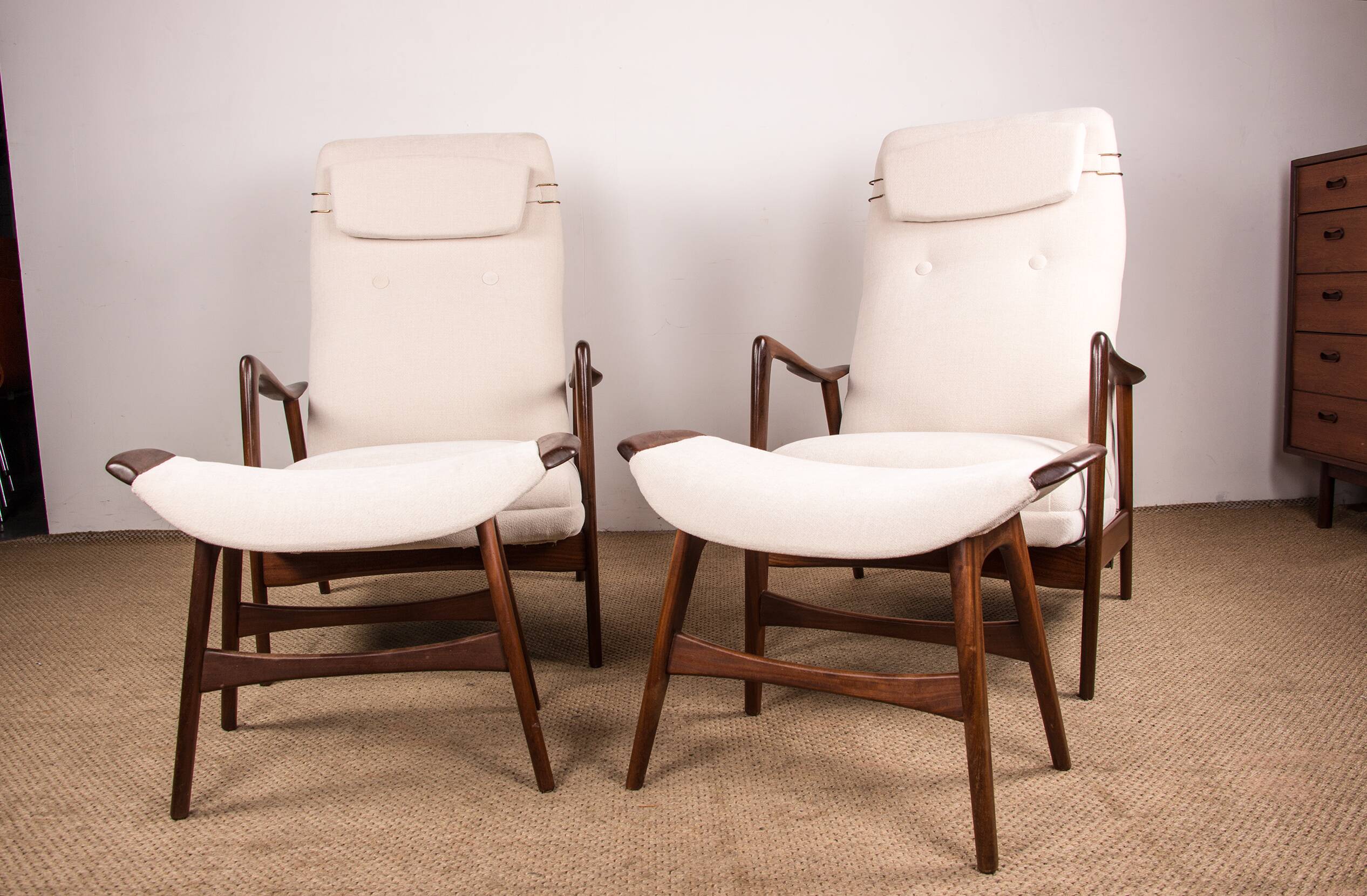 Large Scandinavian Teak Armchair with Ottomans by Folke Ohlsson for Westnofa 1960.