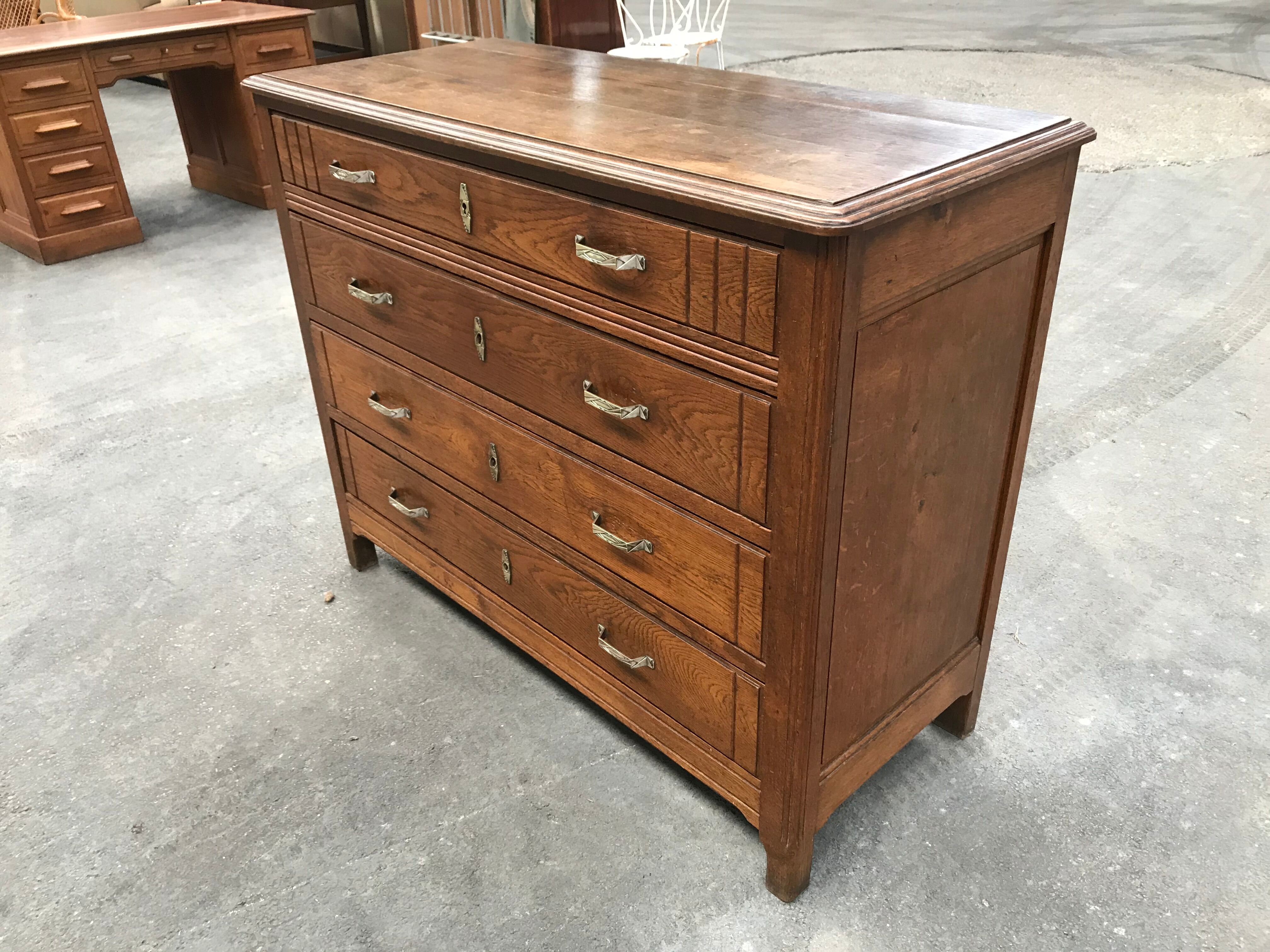 Art deco solid oak chest of drawers