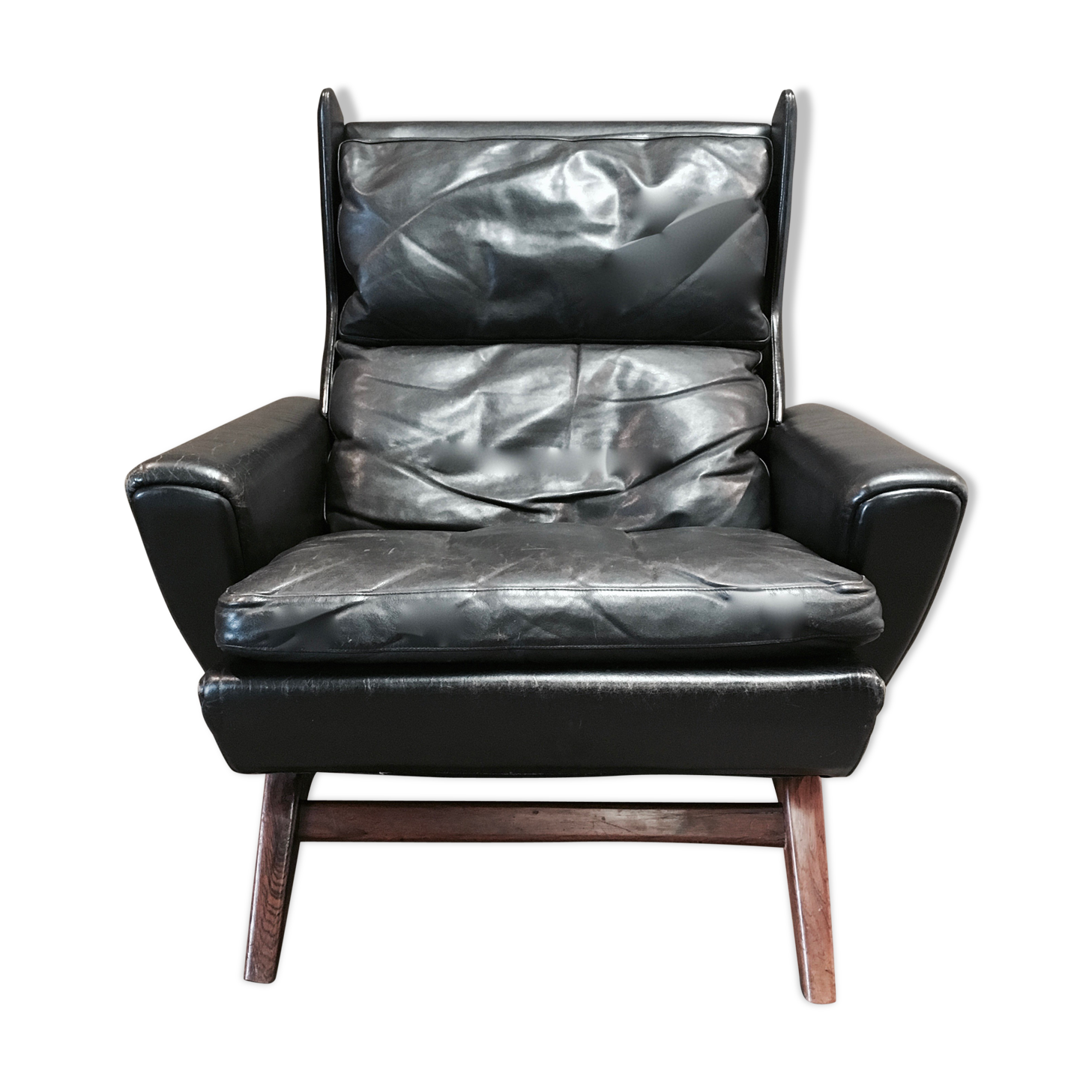 Rosewood armchair and black leather scandinavian 1950