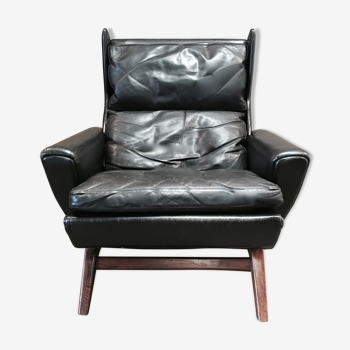Rosewood armchair and black leather scandinavian 1950