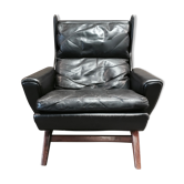 Rosewood armchair and black leather scandinavian 1950