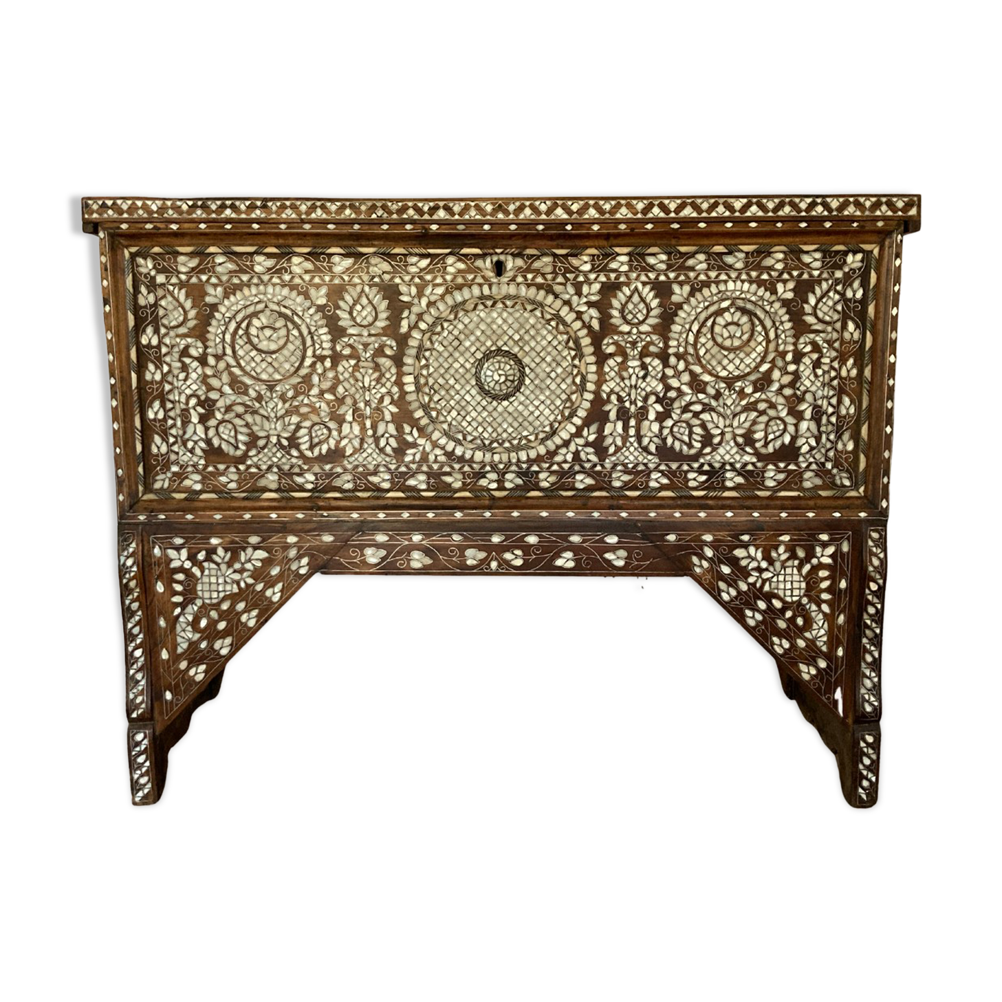 19th century Syrian, mother of pearl inlay marquetry wedding cabinet or chest
