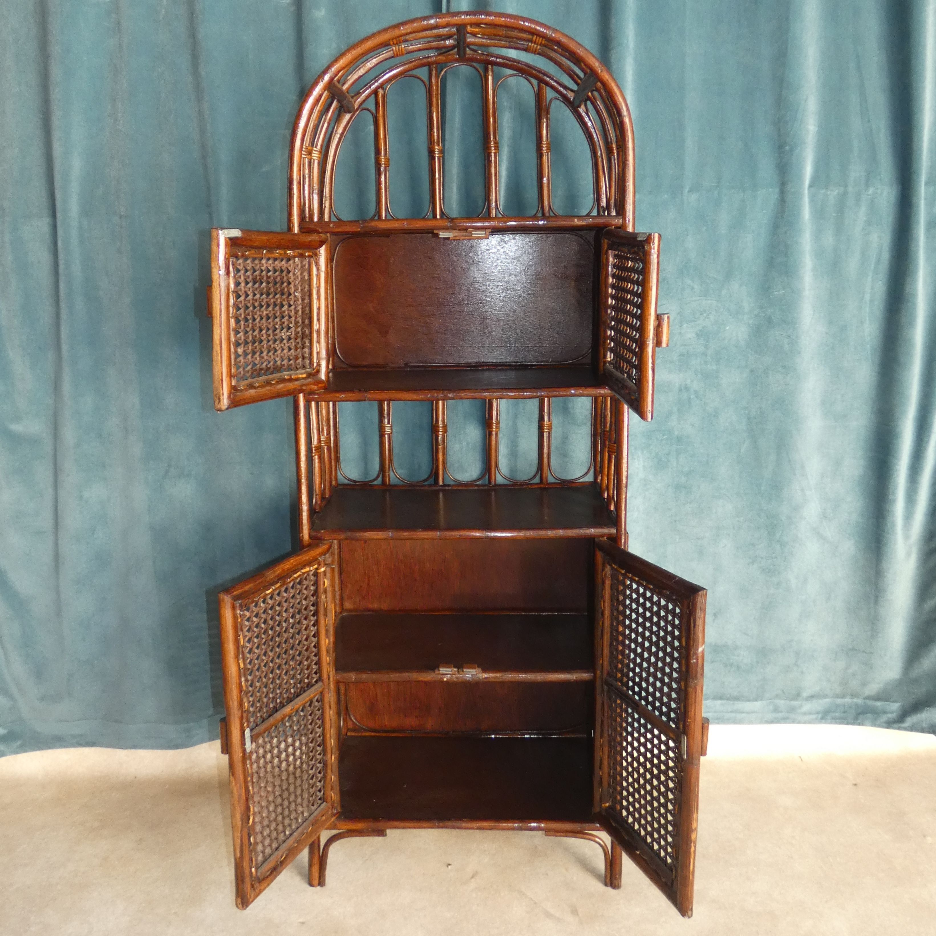 Library in Bamboo and Cane of Rattan Varnish Brown circa 1970 H 175 cm