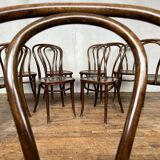 Series of 8 bistro chairs troquet wood curved vintage 1960