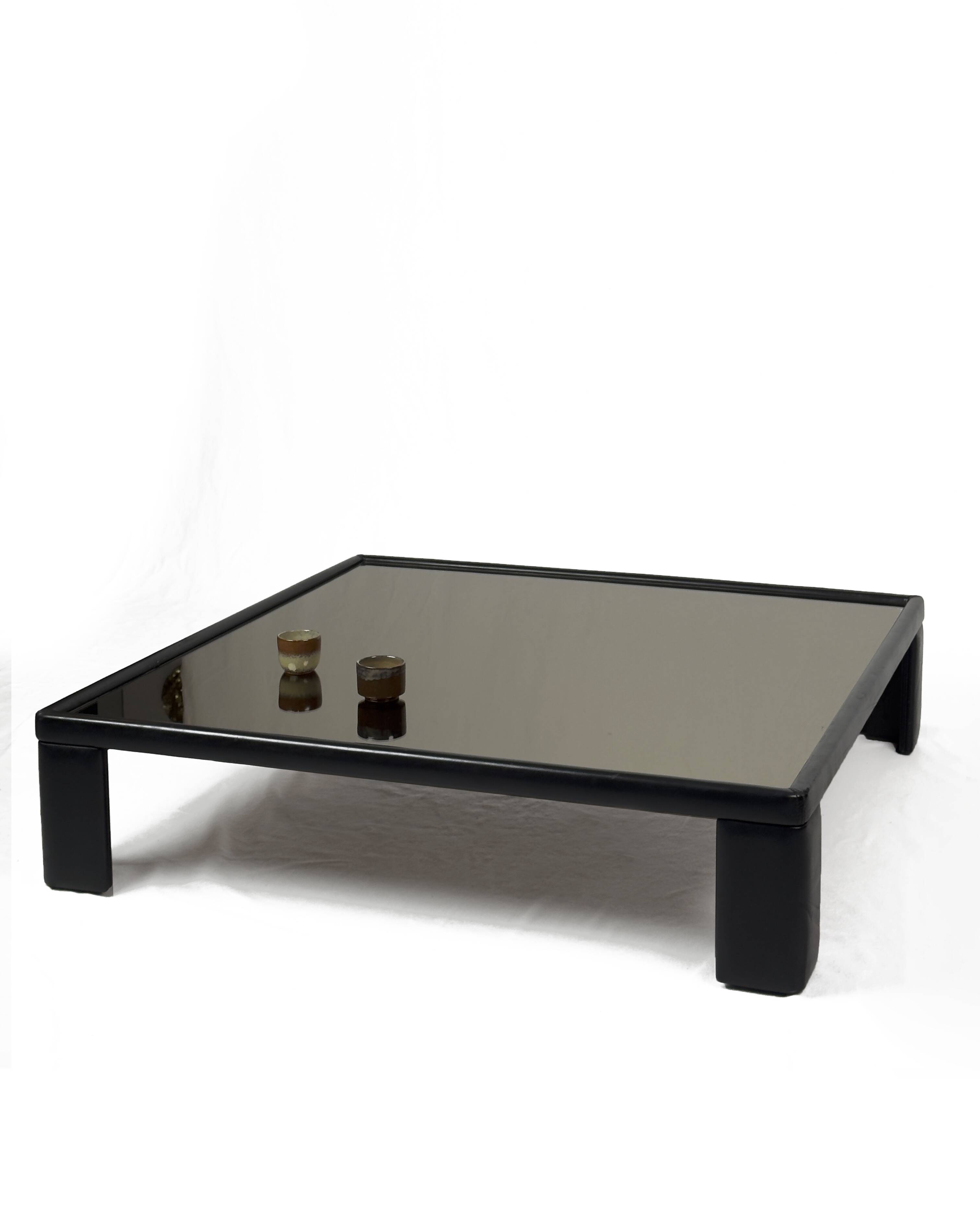 Luigi Massoni for Poltrona Frau, Leather Coffee Table with Mirror Top, 1970